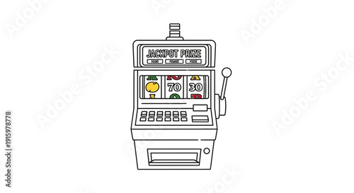 Slot Machine with Jackpot Prize Sign and Winning Symbols