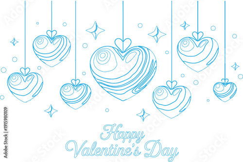 A light background with a series of heart-shaped objects hanging from the top.