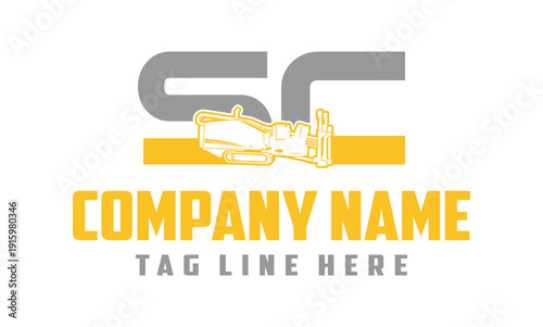 Letter SC Fiber Optic underground horizontal drilling laying machine logo design 