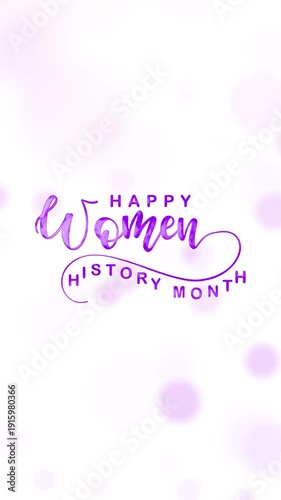 Women's history month text animation in purple with partilces. suitable for social media posts, posters, presentations, and digital marketing campaigns celebrating and honoring women.