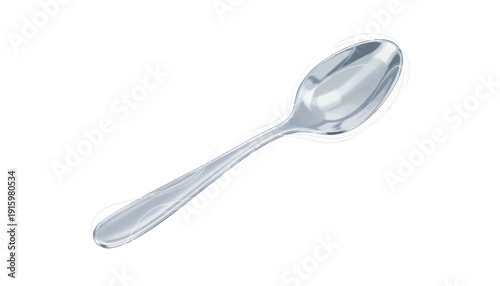 Shiny Metal Spoon Isolated on White Background, Kitchen Utensil, Food Preparation Tool
