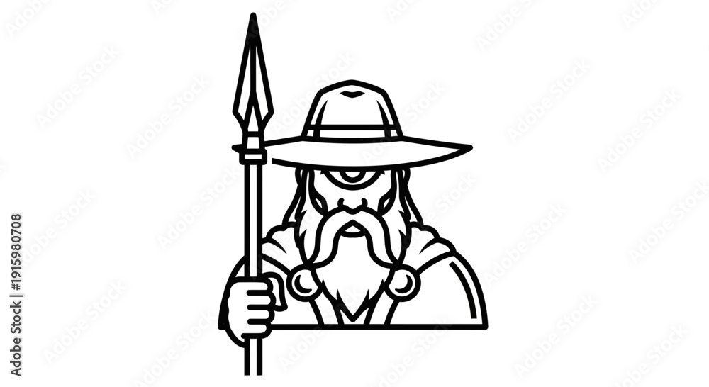 Naklejka premium One-eyed Viking Warrior with Beard, Hat and Spear Icon