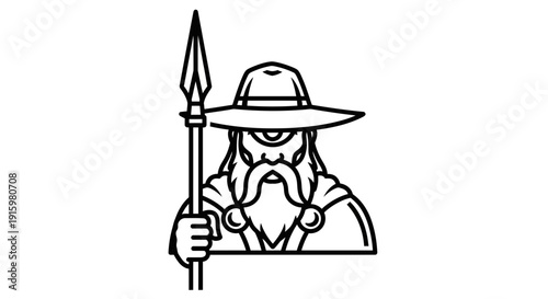 One-eyed Viking Warrior with Beard, Hat and Spear Icon