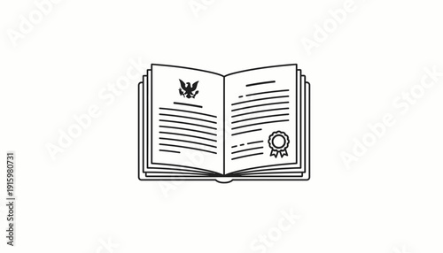Open Book with Official Seal and Eagle Emblem - Symbol of Law, Government, and Knowledge