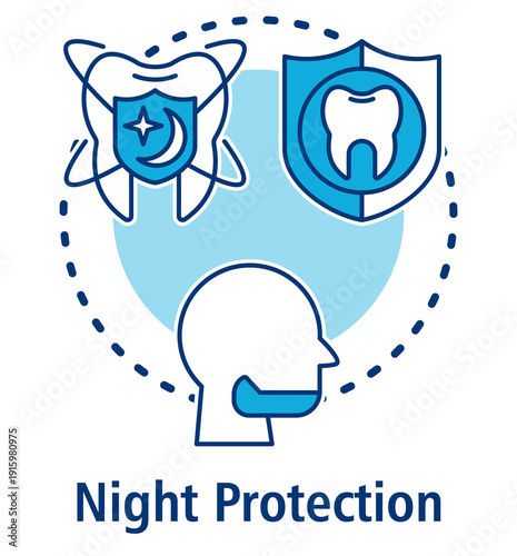 Night Protection blue concept icon with Night Guard, Dental Protection, Jaw.