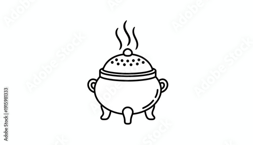 Incense Burner Icon, Aroma Pot with Smoke, Vector Illustration