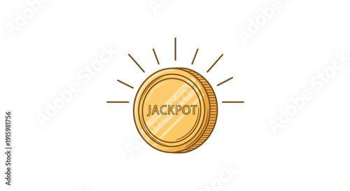 Golden Jackpot Coin Shining Brightly with Rays of Light - Winning Symbol