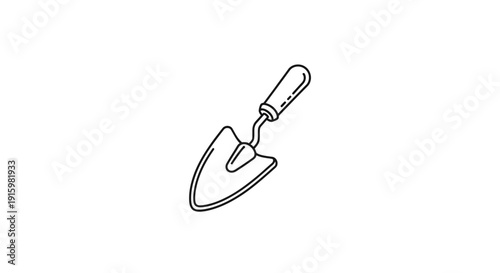 Hand Drawn Garden Trowel Icon, Simple Outline Illustration of Gardening Tool
