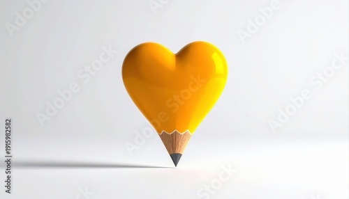 Heart-Shaped Yellow Pencil on Minimalist Background for Creative Use,Surreal concept