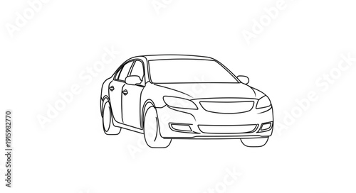 Modern Sedan Car Outline Drawing Isolated on White Background.