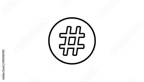 A simple black and white graphic of a hashtag symbol