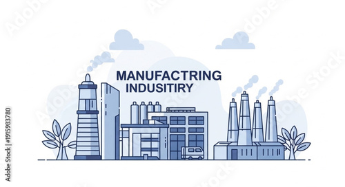 Modern Manufacturing Industry Buildings with Smoke Stacks.