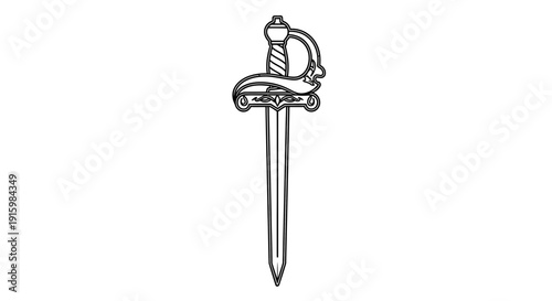 Elegant Sword Silhouette Icon, Vintage Rapier Blade, Emblematic Weapon Symbol