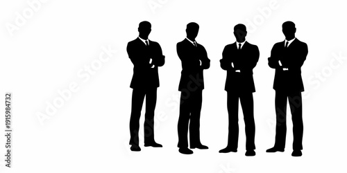 Silhouettes of four men in suits standing in a row