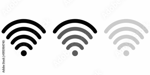 Three wifi signal strength icons in varying shades of gray and black