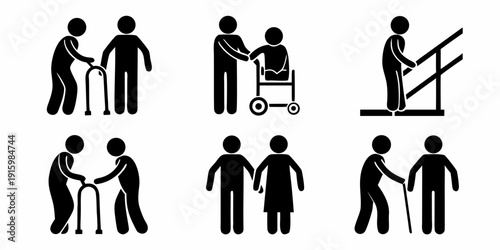 Accessibility icons depicting people with disabilities and assistance