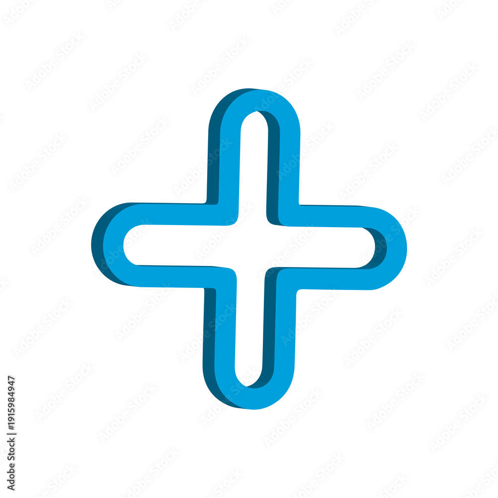 Obraz premium 3D Cyan Blue Plus Icon Add Button Medical Cross Symbol Modern Glossy UI App Interface Element High Resolution Isolated Transparent Background