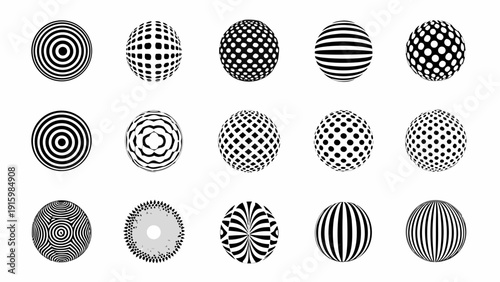 Optical illusions a collection of patterned black and white spheres