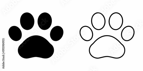 Two contrasting paw prints a solid black and a white outline