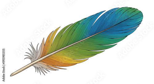 Vibrant Colorful Feather Illustration with Blue Green Yellow Gradient