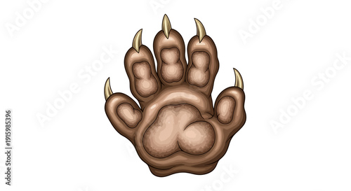 Vector illustration of a brown animal paw with sharp claws and textured pads