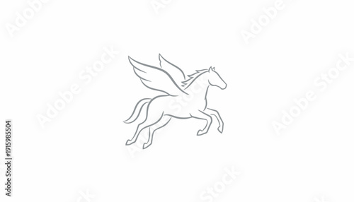 Elegant Pegasus Outline Drawing, Mythical Winged Horse Silhouette, Fantasy Creature Art