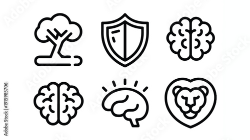 Modern vector icon set for mental wellness and therapy, featuring clean graphics for health and psychology.