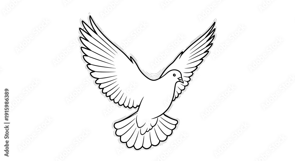 Obraz premium Dove Bird Flying Open Wings Sketch Drawing Line Art Symbol Peace Freedom Hope