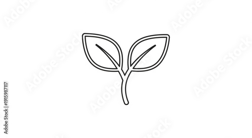 Simple black line art illustration of a sprouting seedling with two leaves on a white background