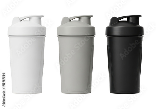 Wallpaper Mural Three Protein Shaker Bottles in White, Gray, and Black Torontodigital.ca