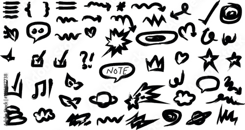 Hand drawn doodles collection various black ink illustrations and symbols