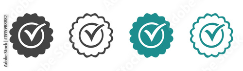 Approved or certified medal icon in a flat style. Rosette icons