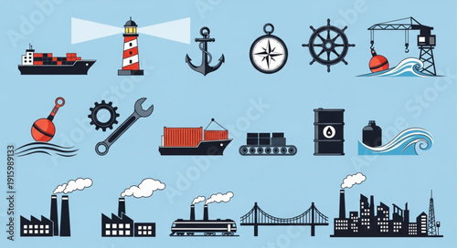 Nautical and Industrial Icons Collection.