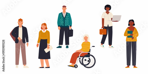 Diverse group of people in a flat colorful illustration