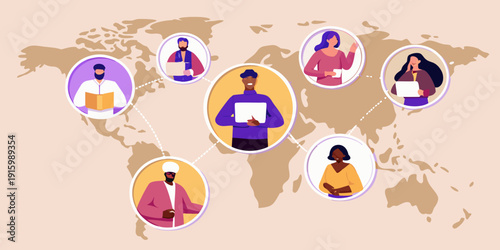 Global connections diverse people interacting through digital communication networks