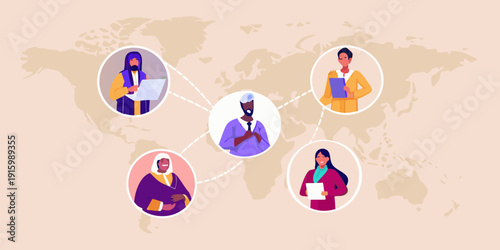 Diverse group of professionals connecting globally through virtual communication