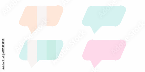 Four pastel colored speech bubbles on a white background