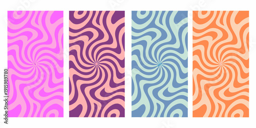Four vertically arranged panels displaying swirling psychedelic wave patterns