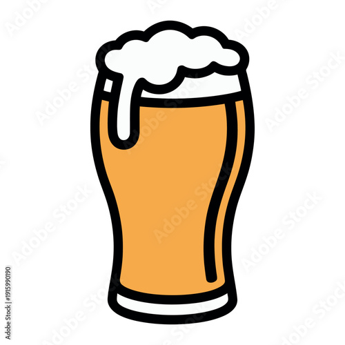 Glass of pale amber beer with thick frothy white head overflows at the top rim.