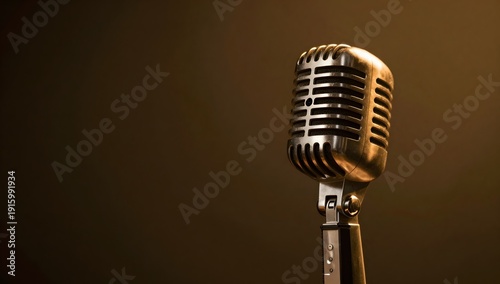 Classic microphone in front of a dark background evokes the golden age of broadcasting