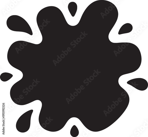 A simple black ink splash or paint blot illustration