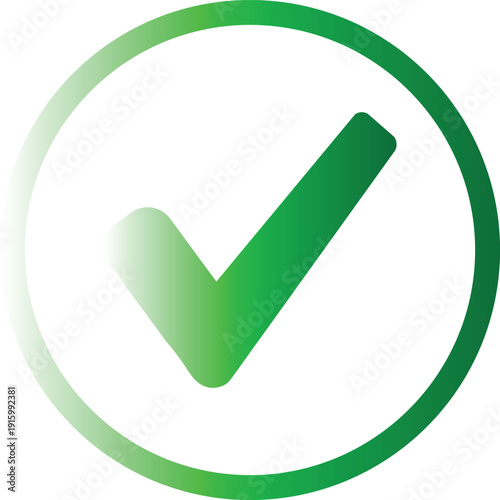 Green Gradient Check Mark Icon in Circle for Success and Approval Concept, mobile app interfaces, business checklists, quality assurance branding, and website navigation.