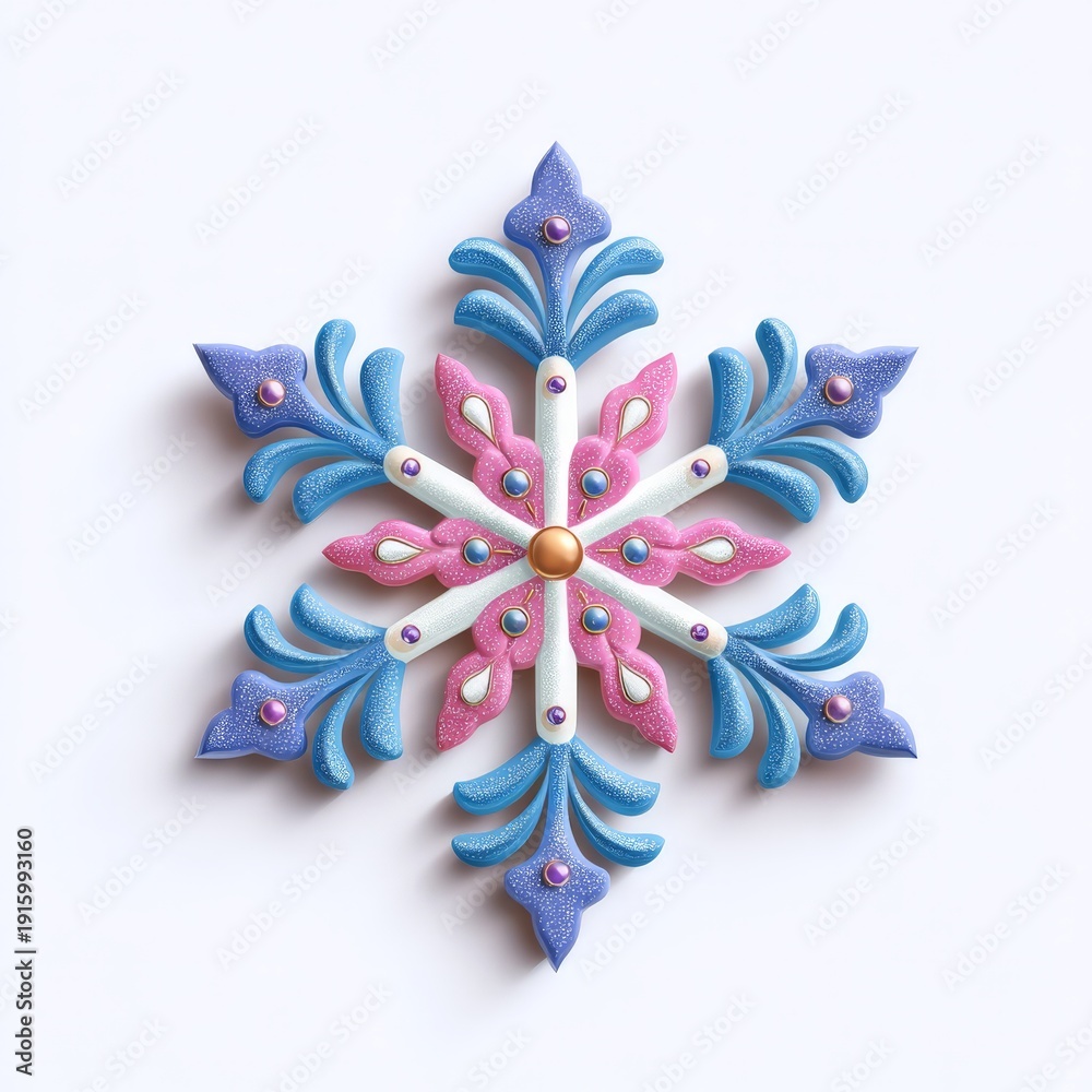 Fototapeta premium Whimsical snowflake decoration a festive setting cartoon art glittery environment close-up view holiday concept