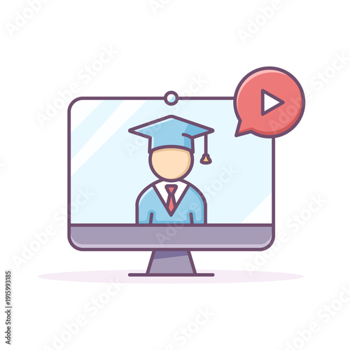 Homeschool colorful icon. E-learning symbol. Vector isolated illustration