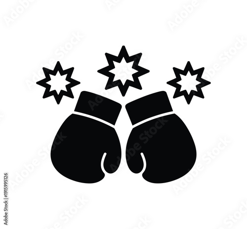 Boxing sports vector icon set, punch glove, boxing ring, knockout symbol, championship belt, and fight equipment icons for fitness branding, martial arts design, gym logos, and combat sport graphics