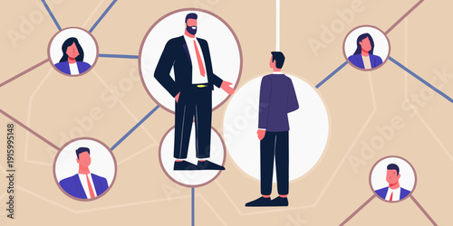 Business networking illustration with diverse professionals connecting and collaborating