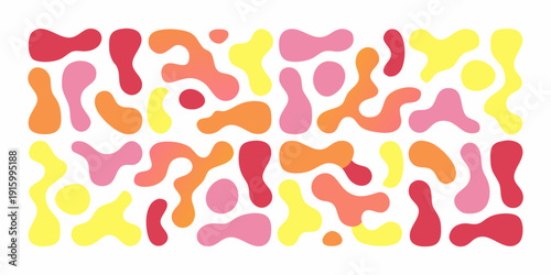 Abstract pattern of colorful amoeba like shapes on a white background