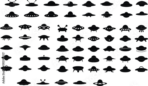 Set of ufo spaceship ship technology iconnicons isolated on white background