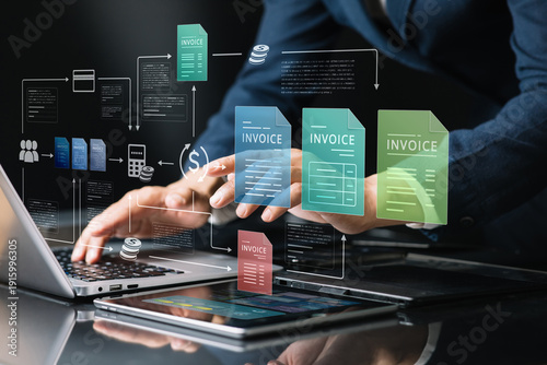 Checking bill electronic invoice concepts.Financial  management with technology automation