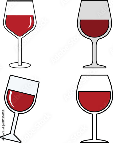 Four Glasses of Red Wine Different Styles on White Background drink beverage